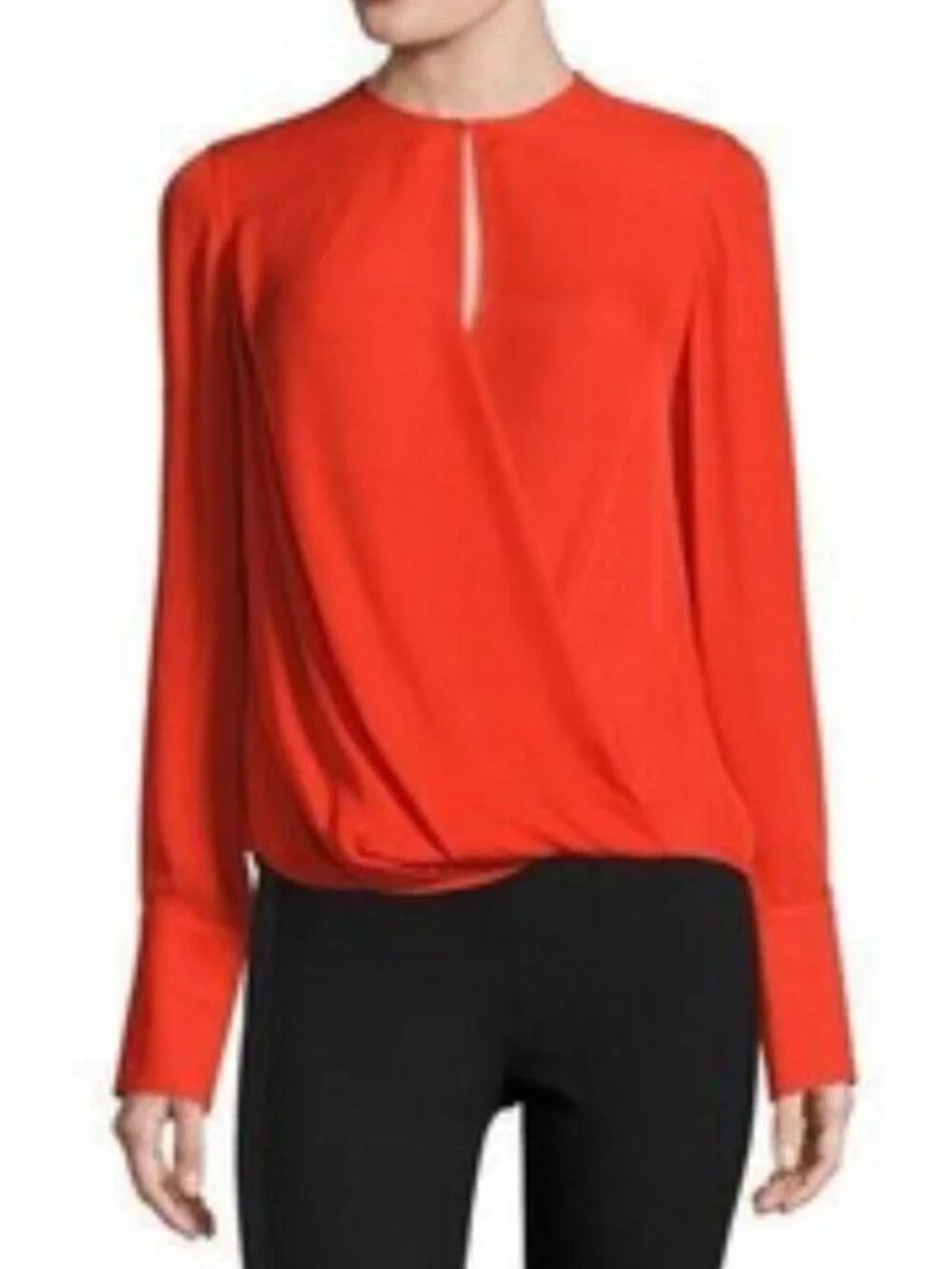 Rag & Bone Orange Long Sleeve Surplice Wrap Draped Silk Blouse Top Shirt
